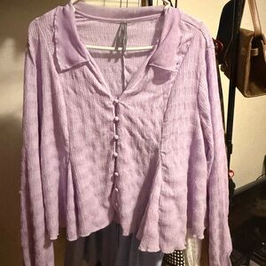 Anthropologie peplum Light Purple Button-Up Blouse